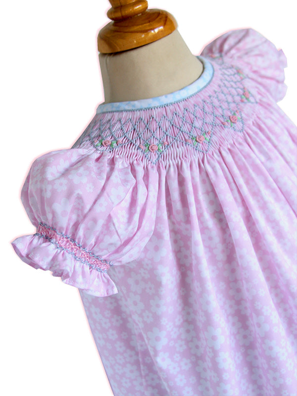 Smocked Picnic Ants Apple Green Summer Girls Bishop Dress