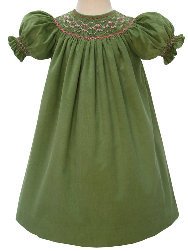 Girls Hand Smocked Fall Bishop Dress In Thanksgiving Green Size 5 yrs. Girls Hand Smocked Fall Bishop Dress In Thanksgiving Green Size 5 yrs.