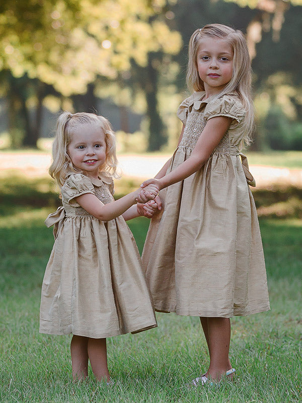 Golden Silk Hand Smocked Heirloom Girls Dress Golden Silk Hand Smocked Heirloom Girls Dress
