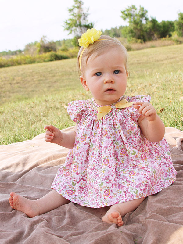 Baby Girls Floral Smocked Bishop Dress in PIMA Cotton