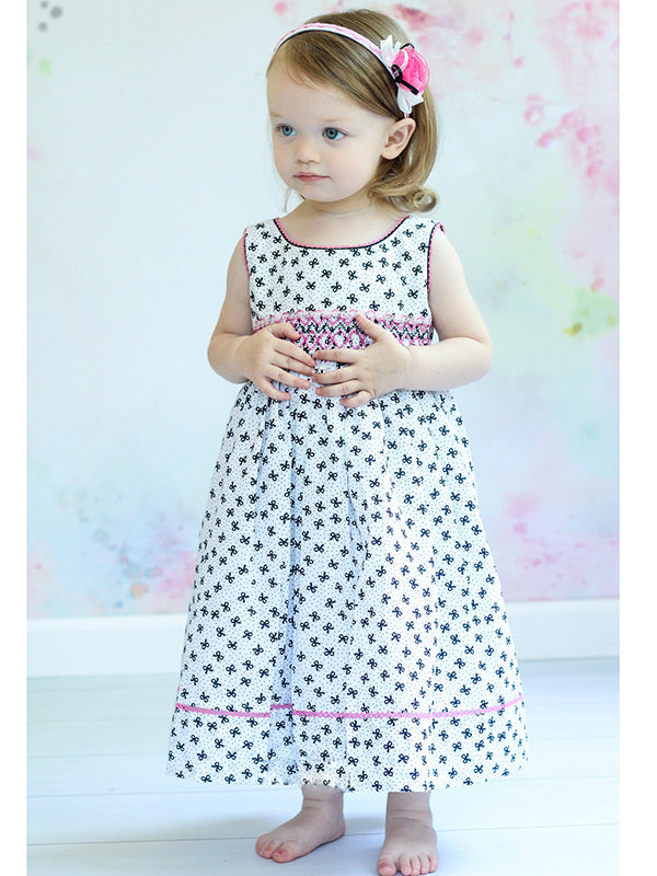 Pink Black White Hand Smocked Sleeveless Girls Summer Dress Pink Black White Hand Smocked Sleeveless Girls Summer Dress