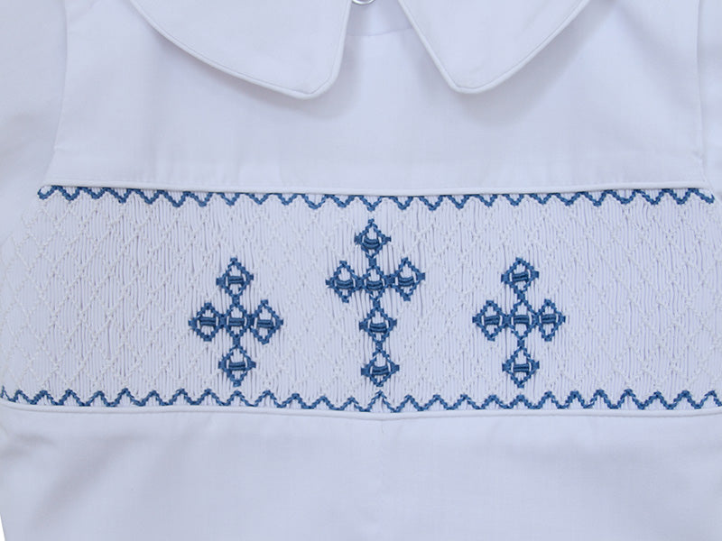 Bailey Boys Baby Girls Ivory Smocked Christening Cross Day Gown - Short Sleeves - Girl main image 1