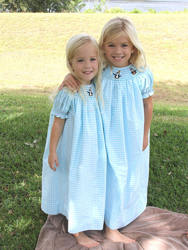 Hand Smocked Christmas Penguins Holiday Girls Bishop Dress CYBERSALE