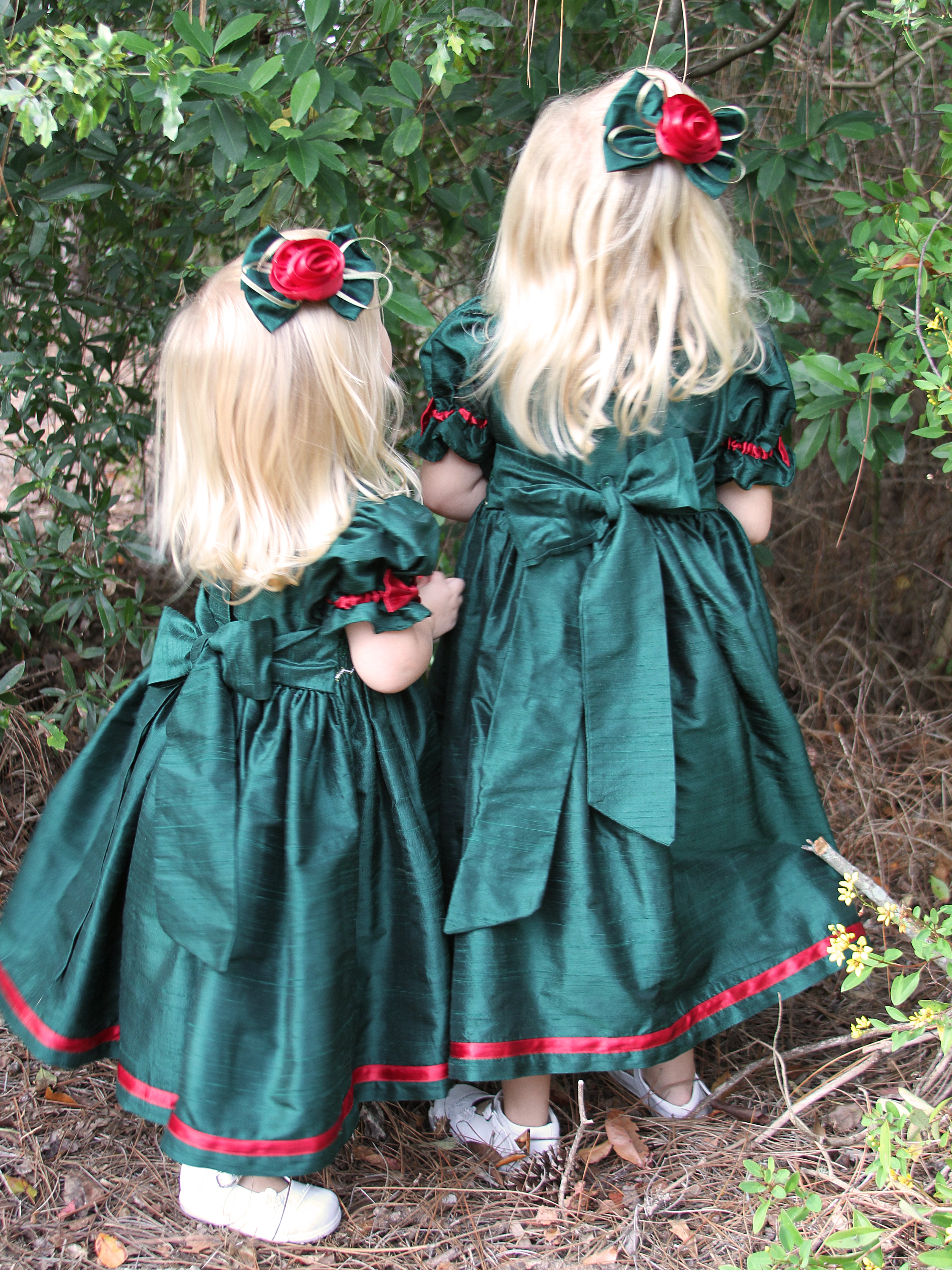 Green Silk Girls Smocked Dress with Red Ribbons 5 Green Silk Girls Smocked Dress with Red Ribbons 5