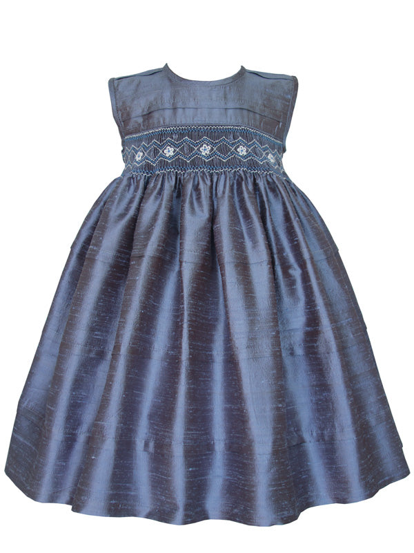 Heirloom Blue Silk Dupioni Hand Smocked Flower Girls Dress Heirloom Blue Silk Dupioni Hand Smocked Flower Girls Dress