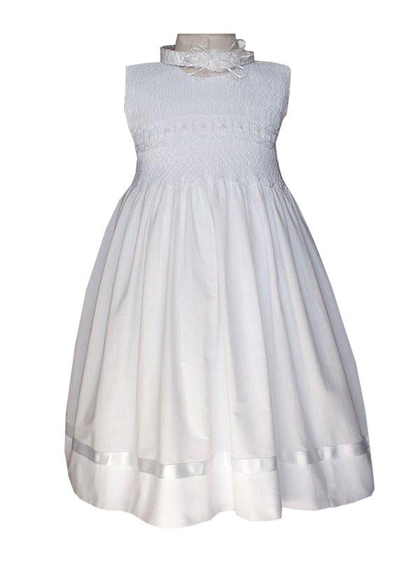 Hand Smocked White Dress for Baby Girls 