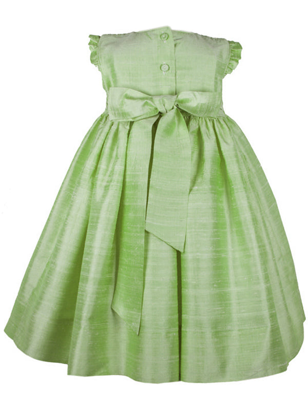 Apple Green Silk Hand Smocked Baby Girls Dress Apple Green Silk Hand Smocked Baby Girls Dress