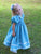 Turquoise Blue Silk smocked and embroidered Flower Girl Dress with Puff Sleeves for Weddings - Hair Bow Accessory with Ribbon and Flower