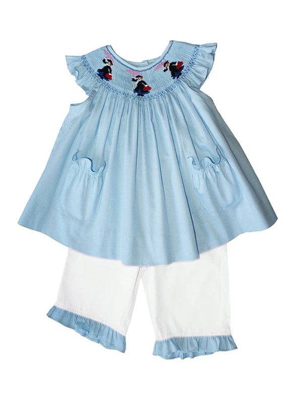 Mary Poppins Girls Dress with Ruffle Pants and Hand Smocking 6 yo. Mary Poppins Girls Dress with Ruffle Pants and Hand Smocking 6 yo.