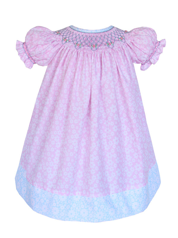 Blue Pink Floral Hand Smocked Girls Bishop Dress for Easter Blue Pink Floral Hand Smocked Girls Bishop Dress for Easter
