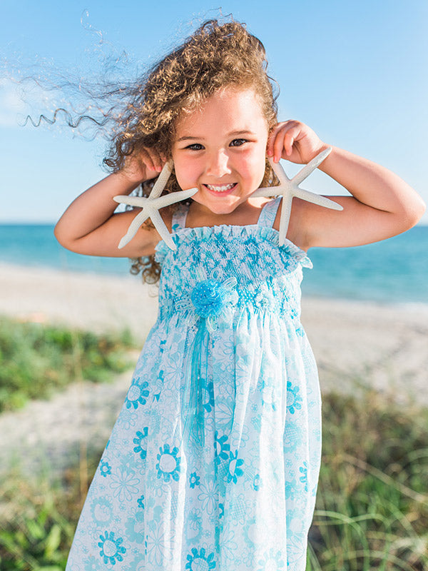Girls Hand Smocked Summer Beach Dress Girls Hand Smocked Summer Beach Dress