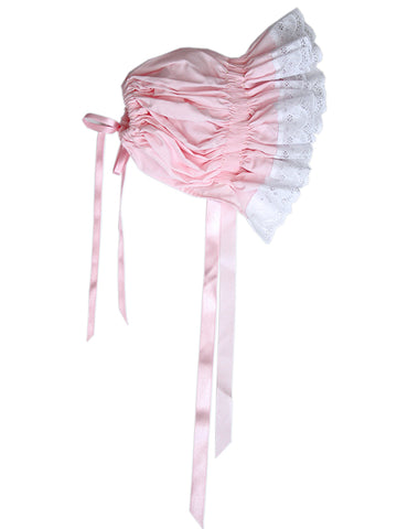 Ready to smock pink bonnet with lace 