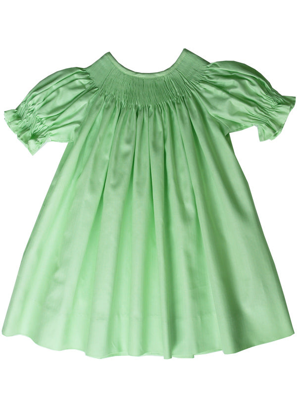 Girls Ready to Smock Bishop Dress in Green Pima Cotton Girls Ready to Smock Bishop Dress in Green Pima Cotton
