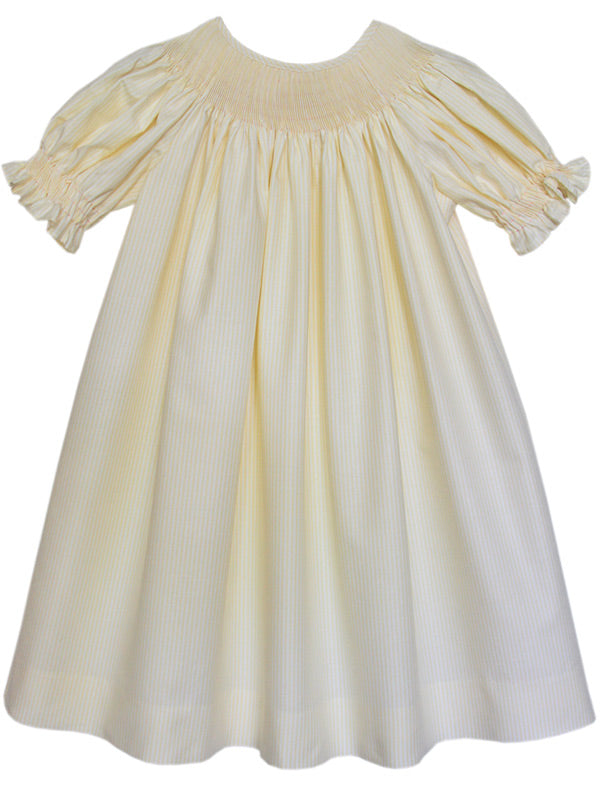 Beautiful Light Yellow Everyday Occasion Holiday Stripped and Smocked Bishop Dress for Girls