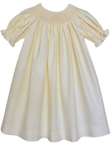Beautiful Light Yellow Everyday Occasion Holiday Stripped and Smocked Bishop Dress for Girls