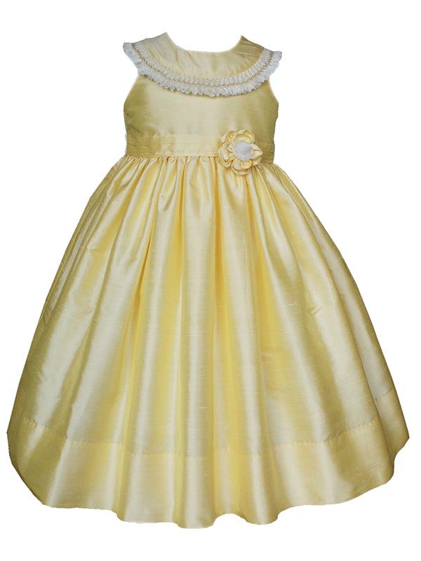 pastel yellow flower girl dresses Gold Flower Girl Dress with Puffed Sleeves and Satin Bow Plus Size