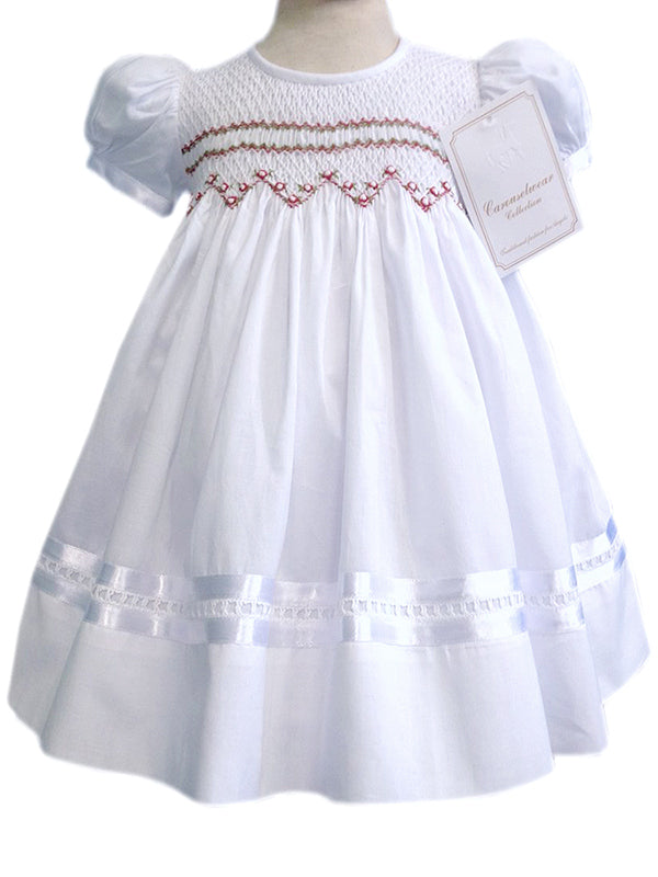 Girls White Satin Ribbon Tulle Christening Gown