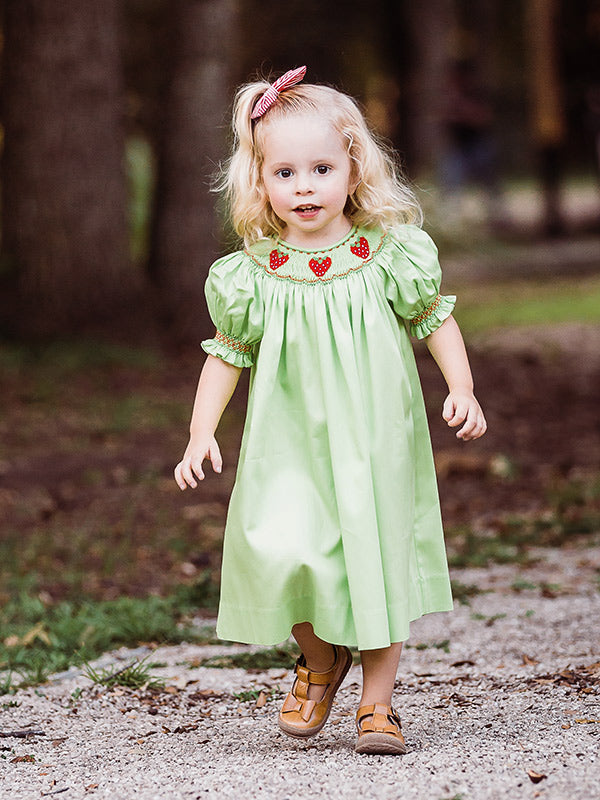 Baby Girls Hand Smocked Strawberry Bishop Dress Baby Girls Hand Smocked Strawberry Bishop Dress