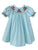 Adorable Light Blue Fall Thanksgiving Holiday Smocked and Embroidered Bishop Dress for Girls - Owls and Pumpkin Embroidered Design