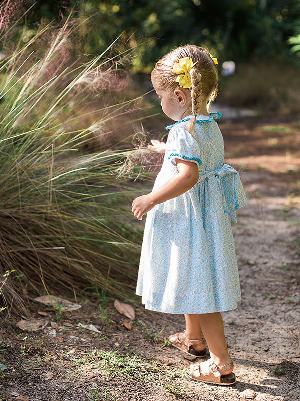 Blue Floral Fall Girls Smocked Dress Blue Floral Fall Girls Smocked Dress
