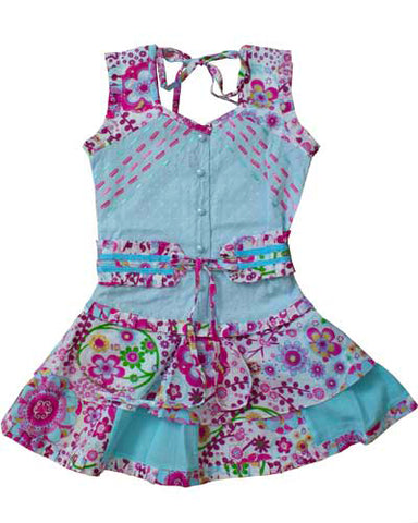 whimsy girls turquoise dress ruffled quilted skirt 