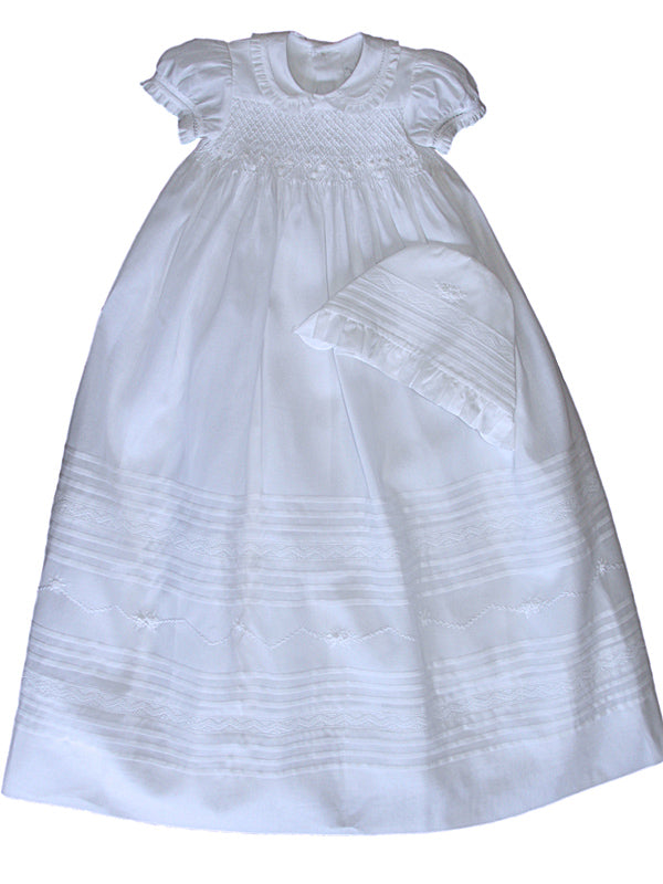 Lace Christening Gown with Bonnet for Baby Girls 